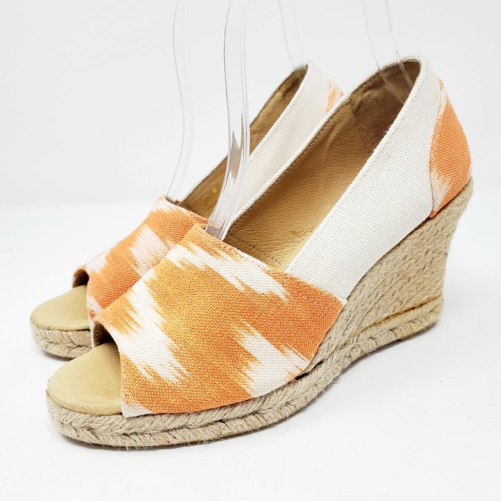 OlaSoles Orange Canvas Espadrille Peep Toe Wedges 7 Handmade Spain